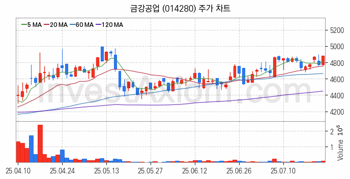 강관업체 관련주 금강공업 주식 종목의 분석 시점 기준 최근 일봉 차트