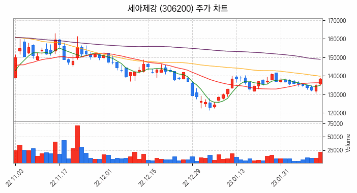 강관업체 관련주 세아제강 주식 종목의 분석 시점 기준 최근 일봉 차트