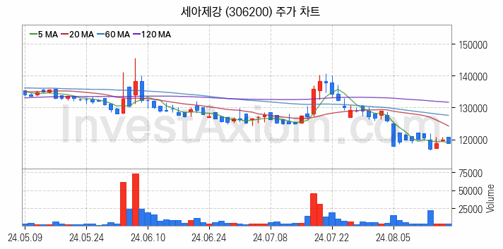 강관업체 관련주 세아제강 주식 종목의 분석 시점 기준 최근 일봉 차트