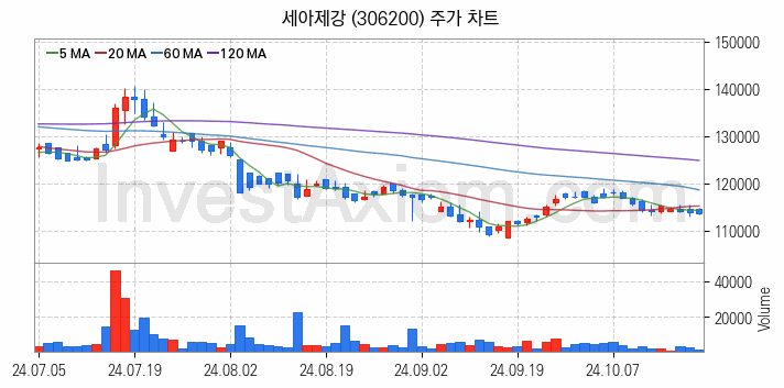 강관업체 관련주 세아제강 주식 종목의 분석 시점 기준 최근 일봉 차트