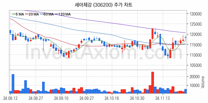 강관업체 관련주 세아제강 주식 종목의 분석 시점 기준 최근 일봉 차트
