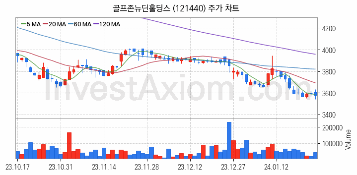 골프 관련주 골프존뉴딘홀딩스 주식 종목의 분석 시점 기준 최근 일봉 차트