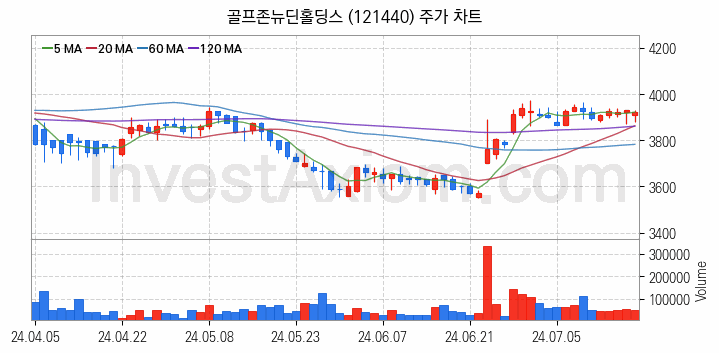 골프 관련주 골프존뉴딘홀딩스 주식 종목의 분석 시점 기준 최근 일봉 차트