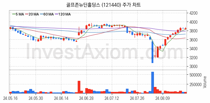 골프 관련주 골프존뉴딘홀딩스 주식 종목의 분석 시점 기준 최근 일봉 차트