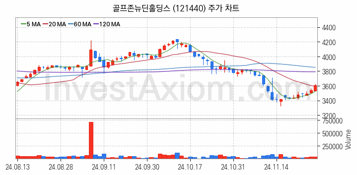 골프 관련주 골프존뉴딘홀딩스 주식 종목의 분석 시점 기준 최근 일봉 차트