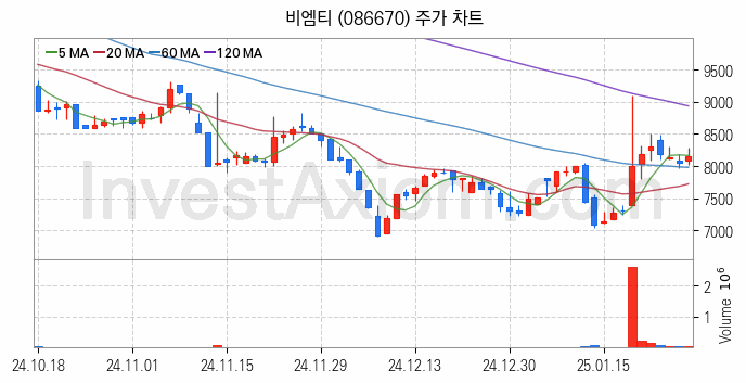 관이음쇠 밸브 관련주 비엠티 주식 종목의 분석 시점 기준 최근 일봉 차트