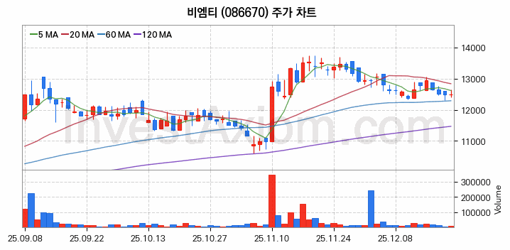 관이음쇠 밸브 관련주 비엠티 주식 종목의 분석 시점 기준 최근 일봉 차트