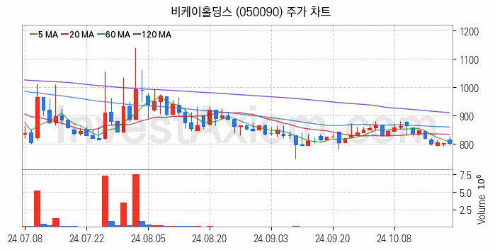 광고 관련주 비케이홀딩스 주식 종목의 분석 시점 기준 최근 일봉 차트