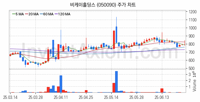 광고 관련주 비케이홀딩스 주식 종목의 분석 시점 기준 최근 일봉 차트