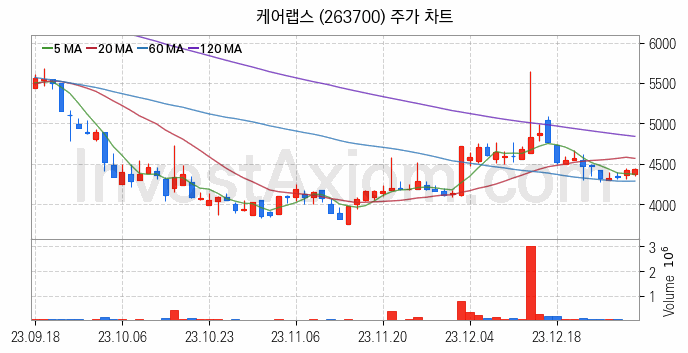 광고 관련주 케어랩스 주식 종목의 분석 시점 기준 최근 일봉 차트