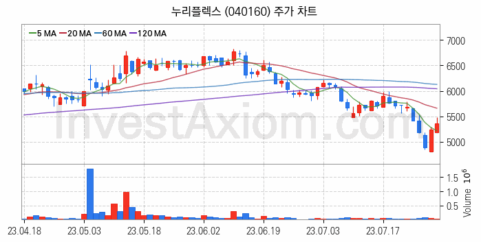 네트워크통합 관련주 누리플렉스 주식 종목의 분석 시점 기준 최근 일봉 차트