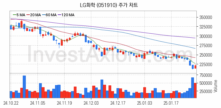 리튬 관련주 LG화학 주식 종목의 분석 시점 기준 최근 일봉 차트