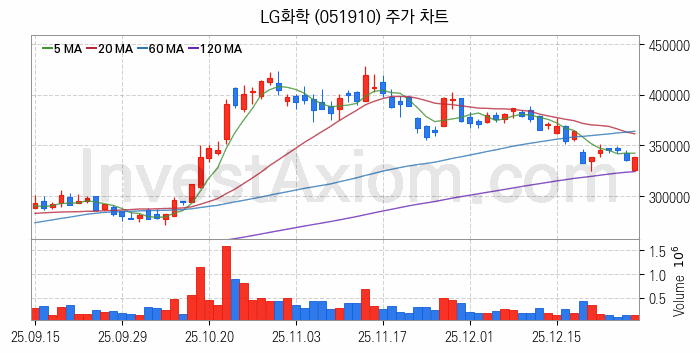 리튬 관련주 LG화학 주식 종목의 분석 시점 기준 최근 일봉 차트