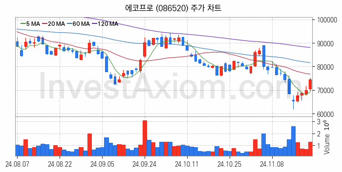 리튬 관련주 에코프로 주식 종목의 분석 시점 기준 최근 일봉 차트