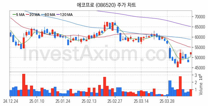 리튬 관련주 에코프로 주식 종목의 분석 시점 기준 최근 일봉 차트