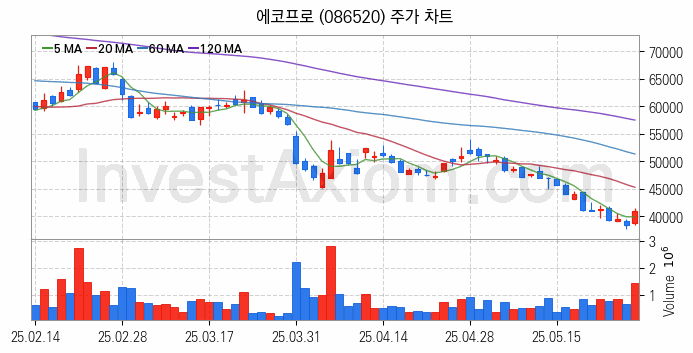 리튬 관련주 에코프로 주식 종목의 분석 시점 기준 최근 일봉 차트