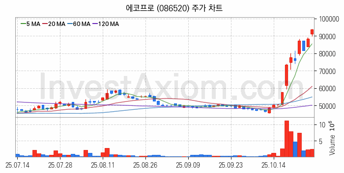 리튬 관련주 에코프로 주식 종목의 분석 시점 기준 최근 일봉 차트