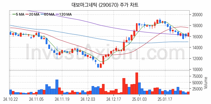 리튬 관련주 대보마그네틱 주식 종목의 분석 시점 기준 최근 일봉 차트