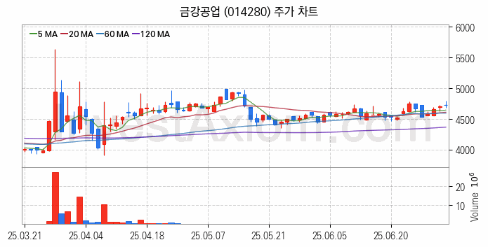 모듈러주택 관련주 금강공업 주식 종목의 분석 시점 기준 최근 일봉 차트