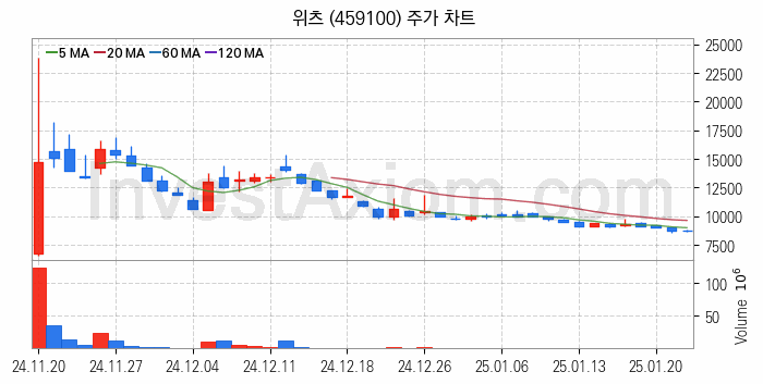 무선충전기술 관련주 위츠 주식 종목의 분석 시점 기준 최근 일봉 차트