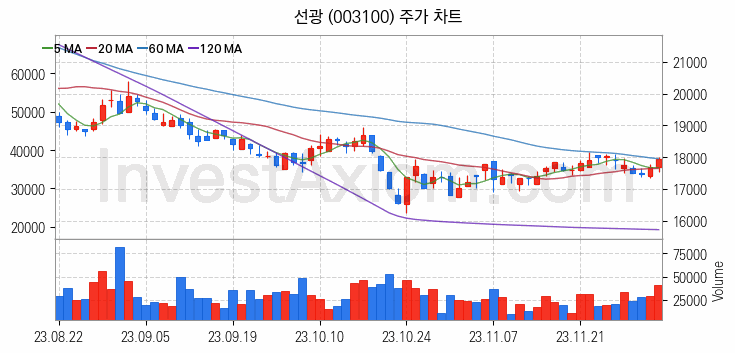 물류 관련주 선광 주식 종목의 분석 시점 기준 최근 일봉 차트