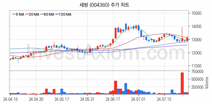 물류 관련주 세방 주식 종목의 분석 시점 기준 최근 일봉 차트