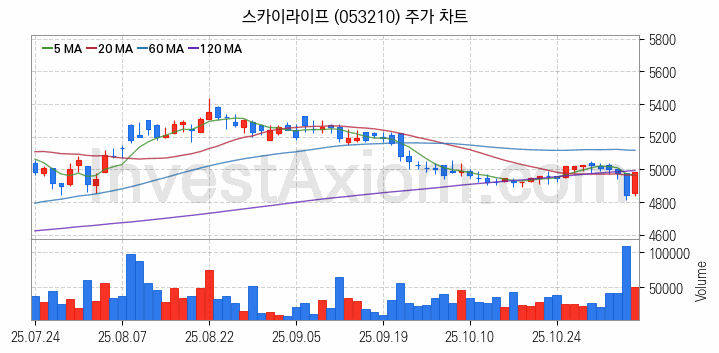 미디어 방송 신문 관련주 스카이라이프 주식 종목의 분석 시점 기준 최근 일봉 차트