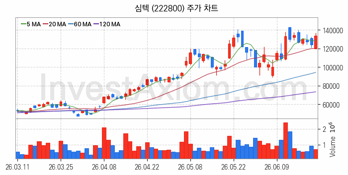 반도체기판 관련주 심텍 주식 종목의 분석 시점 기준 최근 일봉 차트