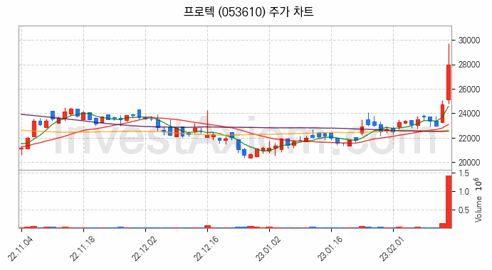반도체 장비 관련주 프로텍 주식 종목의 분석 시점 기준 최근 일봉 차트