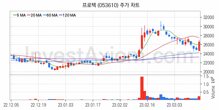 반도체 장비 관련주 프로텍 주식 종목의 분석 시점 기준 최근 일봉 차트