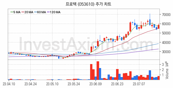 반도체 장비 관련주 프로텍 주식 종목의 분석 시점 기준 최근 일봉 차트