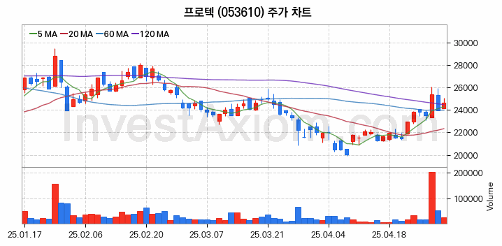 반도체 장비 관련주 프로텍 주식 종목의 분석 시점 기준 최근 일봉 차트