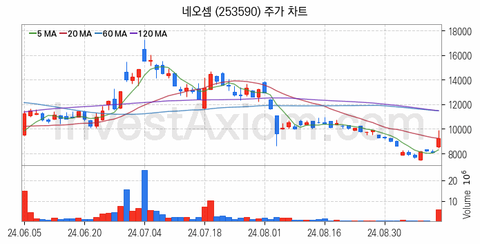 반도체 장비 관련주 네오셈 주식 종목의 분석 시점 기준 최근 일봉 차트