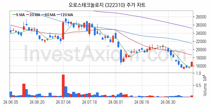 반도체 장비 관련주 오로스테크놀로지 주식 종목의 분석 시점 기준 최근 일봉 차트