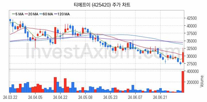 반도체 장비 관련주 티에프이 주식 종목의 분석 시점 기준 최근 일봉 차트