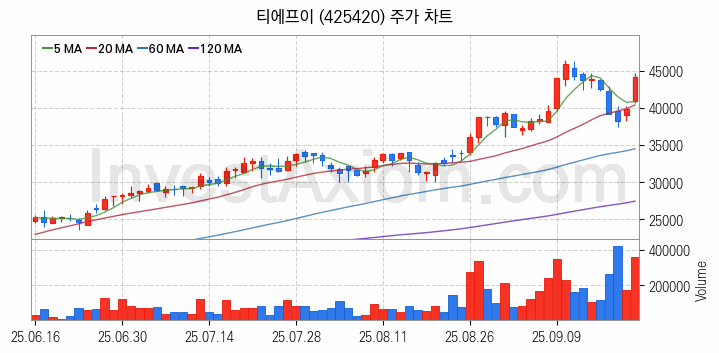 반도체 장비 관련주 티에프이 주식 종목의 분석 시점 기준 최근 일봉 차트