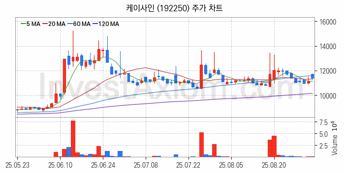 보안 관련주 케이사인 주식 종목의 분석 시점 기준 최근 일봉 차트