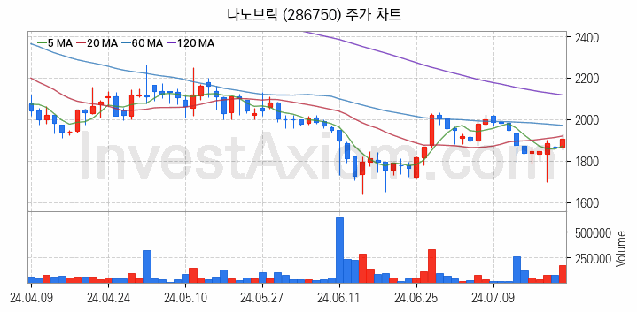 보안 관련주 나노브릭 주식 종목의 분석 시점 기준 최근 일봉 차트