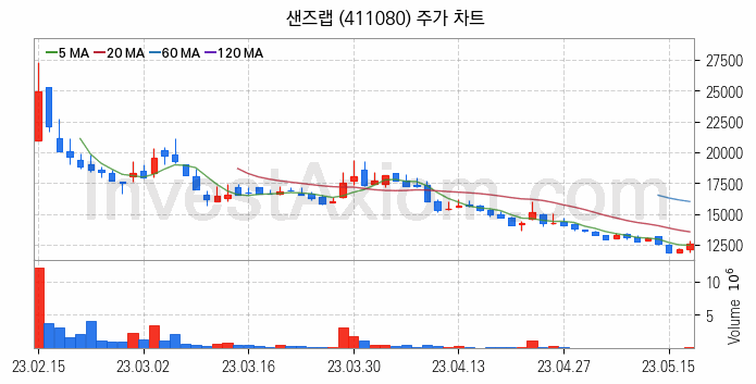 보안 관련주 샌즈랩 주식 종목의 분석 시점 기준 최근 일봉 차트