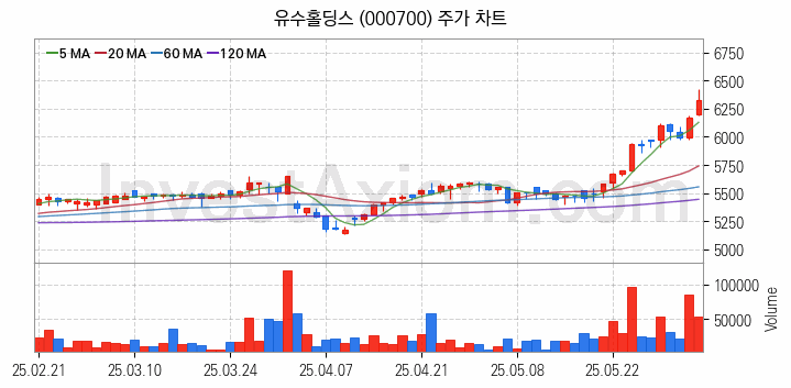 블록체인 관련주 유수홀딩스 주식 종목의 분석 시점 기준 최근 일봉 차트