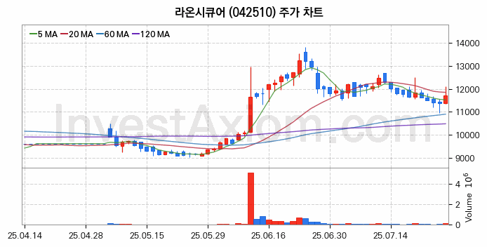블록체인 관련주 라온시큐어 주식 종목의 분석 시점 기준 최근 일봉 차트