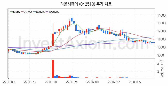 블록체인 관련주 라온시큐어 주식 종목의 분석 시점 기준 최근 일봉 차트