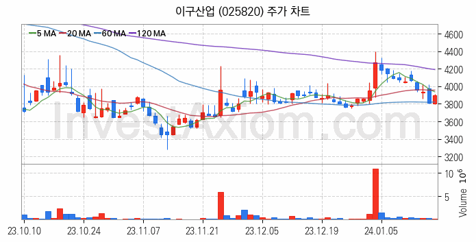 비철금속 관련주 이구산업 주식 종목의 분석 시점 기준 최근 일봉 차트