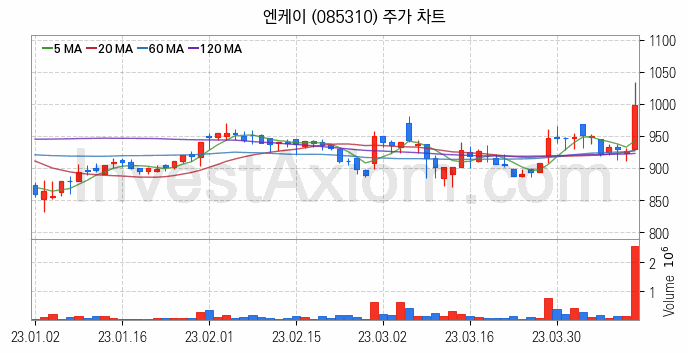 선박평형수 처리장치 관련주 엔케이 주식 종목의 분석 시점 기준 최근 일봉 차트