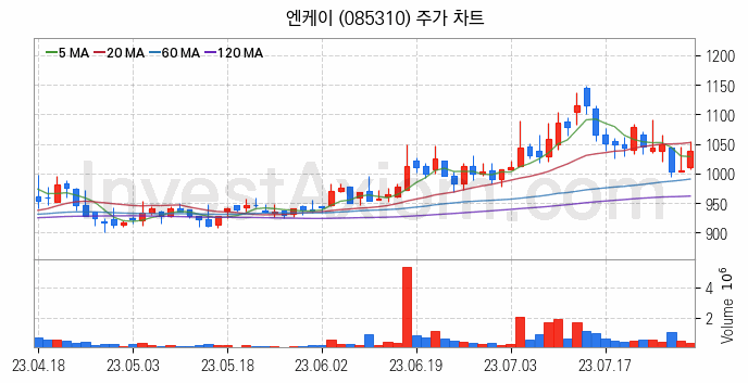 선박평형수 처리장치 관련주 엔케이 주식 종목의 분석 시점 기준 최근 일봉 차트