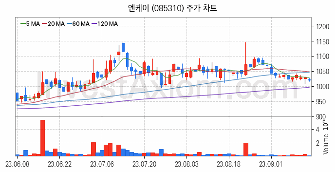 선박평형수 처리장치 관련주 엔케이 주식 종목의 분석 시점 기준 최근 일봉 차트