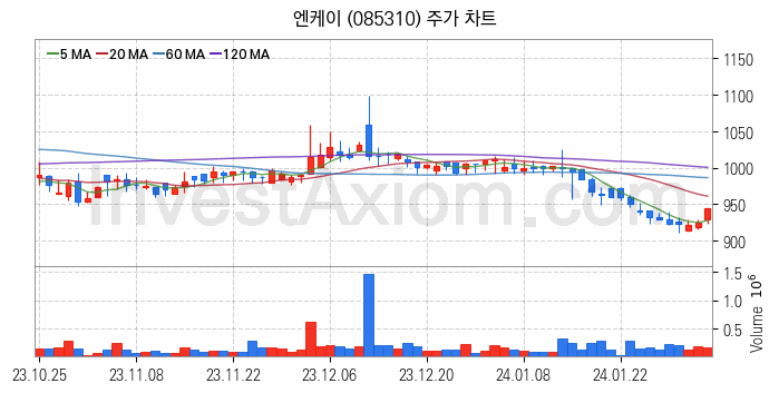 선박평형수 처리장치 관련주 엔케이 주식 종목의 분석 시점 기준 최근 일봉 차트