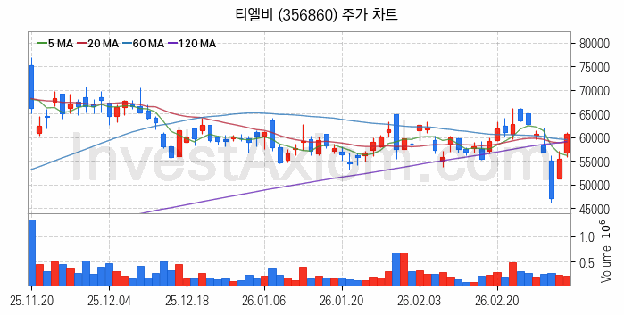 소캠 관련주 티엘비 주식 종목의 분석 시점 기준 최근 일봉 차트
