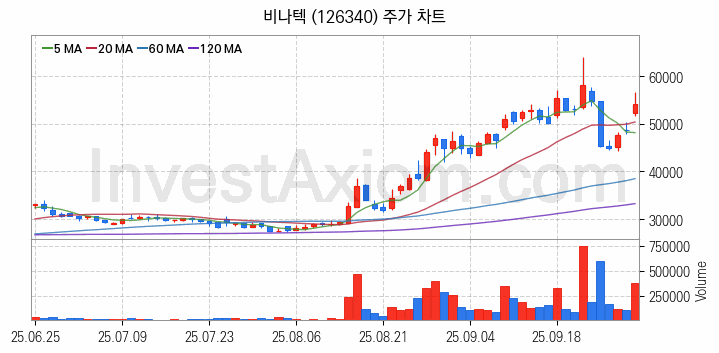 수소차 관련주 비나텍 주식 종목의 분석 시점 기준 최근 일봉 차트
