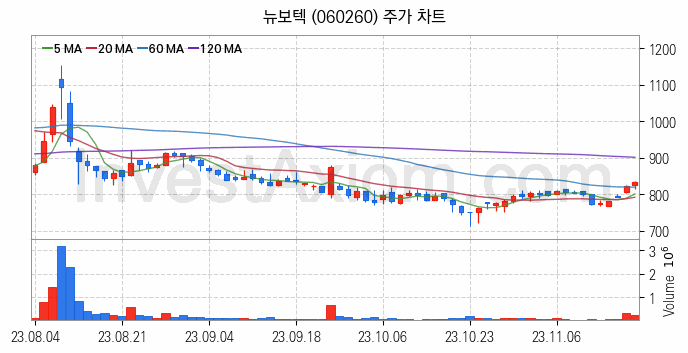 수자원 개선 관련주 뉴보텍 주식 종목의 분석 시점 기준 최근 일봉 차트